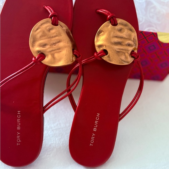 Tory Burch Red Ballet Flats with Golden Accents - Picture 2 of 8